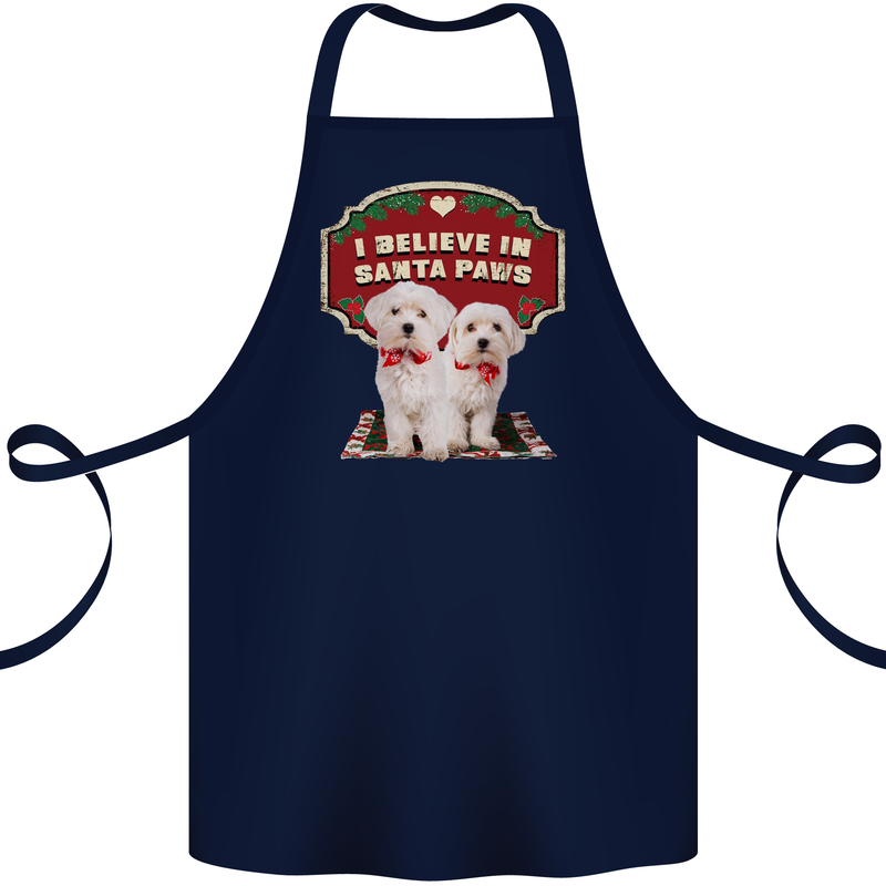 Christmas Maltese Funny Santa Paws Xmas Cotton Apron 100% Organic Navy Blue