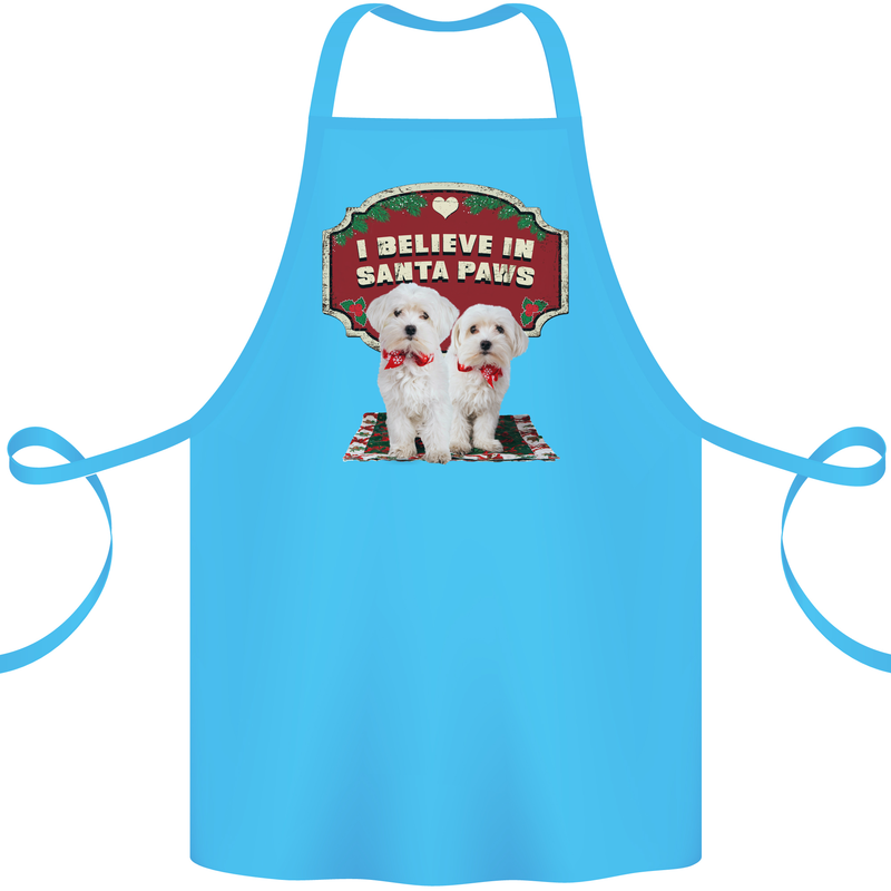 Christmas Maltese Funny Santa Paws Xmas Cotton Apron 100% Organic Turquoise