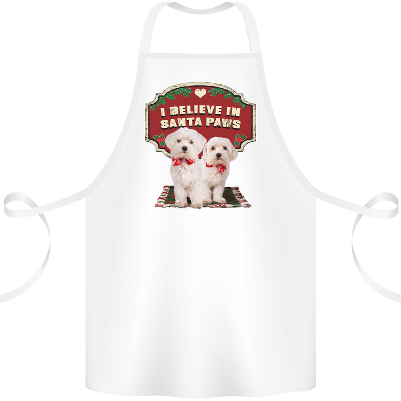 Christmas Maltese Funny Santa Paws Xmas Cotton Apron 100% Organic White