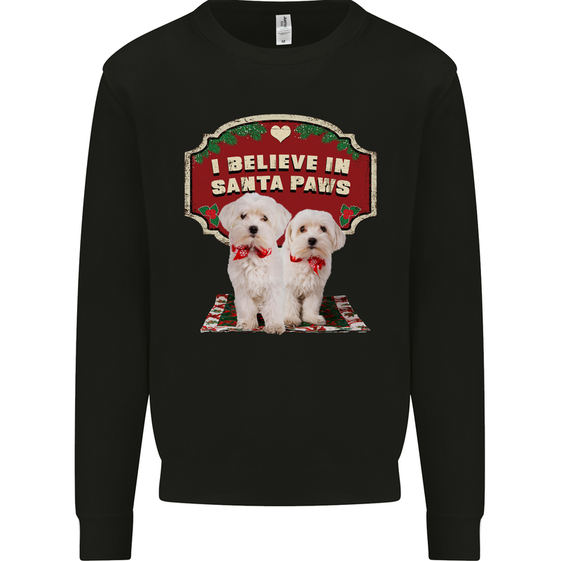 Christmas Maltese Funny Santa Paws Xmas Kids Sweatshirt Jumper Black