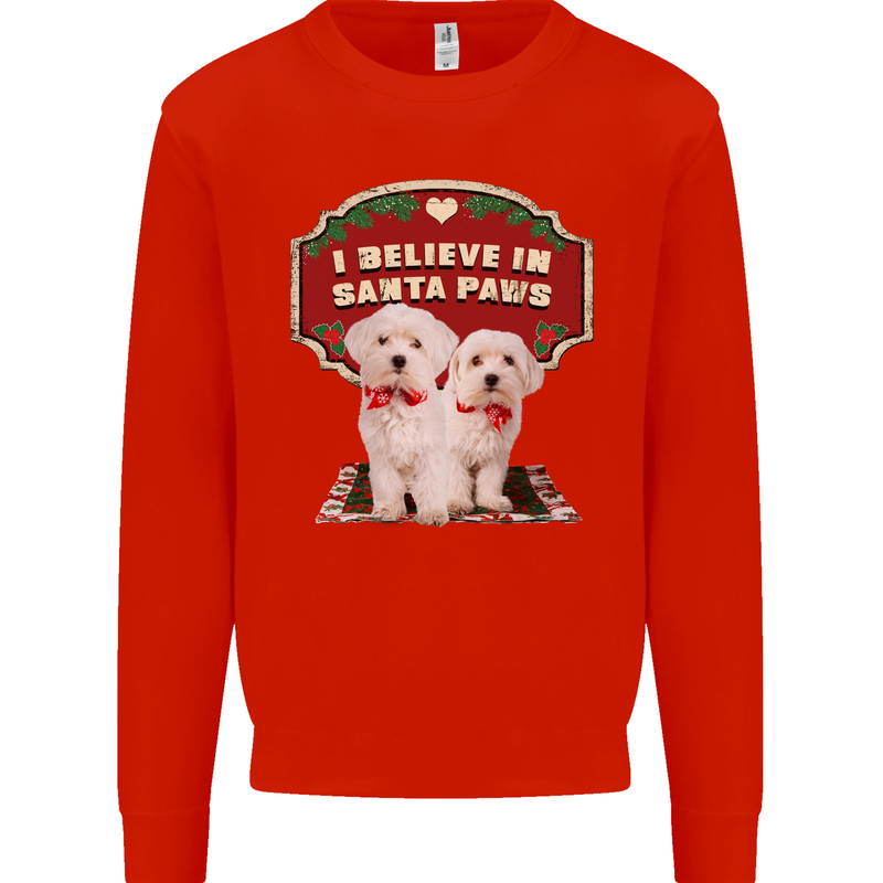 Christmas Maltese Funny Santa Paws Xmas Kids Sweatshirt Jumper Bright Red
