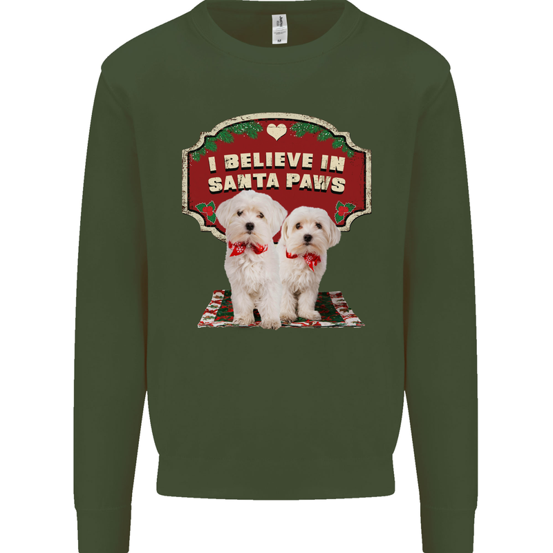 Christmas Maltese Funny Santa Paws Xmas Kids Sweatshirt Jumper Forest Green
