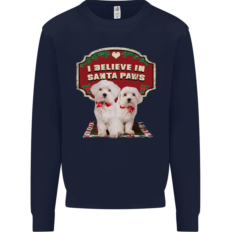 Christmas Maltese Funny Santa Paws Xmas Kids Sweatshirt Jumper Navy Blue