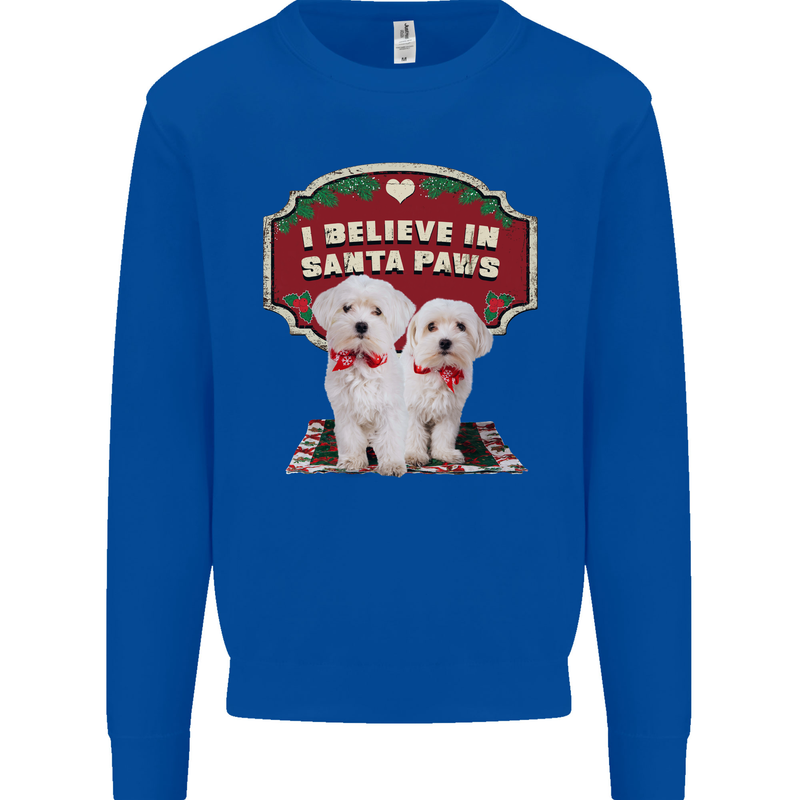 Christmas Maltese Funny Santa Paws Xmas Kids Sweatshirt Jumper Royal Blue