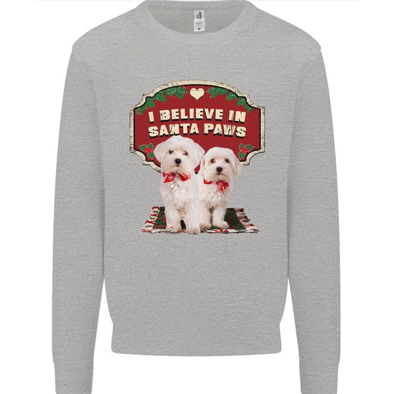 Christmas Maltese Funny Santa Paws Xmas Kids Sweatshirt Jumper Sports Grey