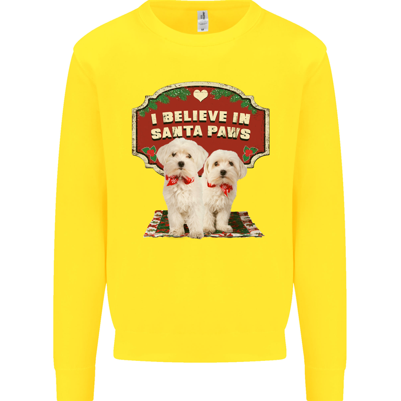 Christmas Maltese Funny Santa Paws Xmas Kids Sweatshirt Jumper Yellow