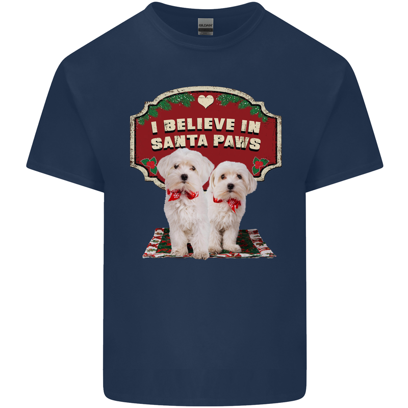Christmas Maltese Funny Santa Paws Xmas Kids T-Shirt Childrens Navy Blue
