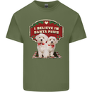 Christmas Maltese Funny Santa Paws Xmas Mens Cotton T-Shirt Tee Top Military Green