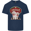 Christmas Maltese Funny Santa Paws Xmas Mens Cotton T-Shirt Tee Top Navy Blue