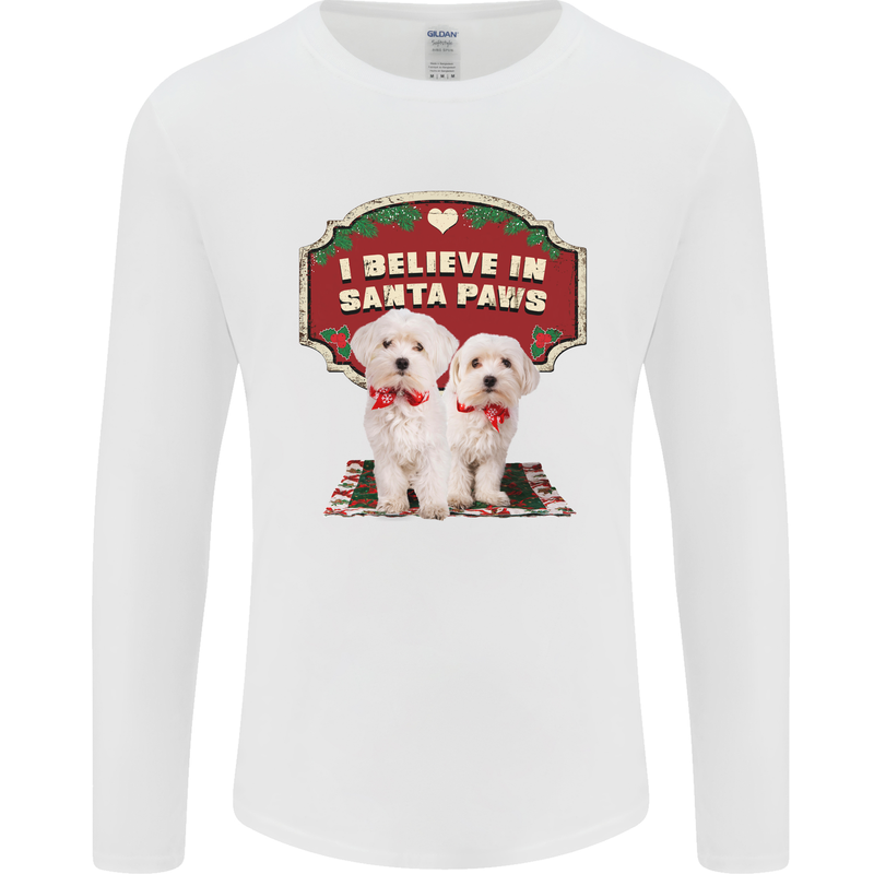 Christmas Maltese Funny Santa Paws Xmas Mens Long Sleeve T-Shirt White