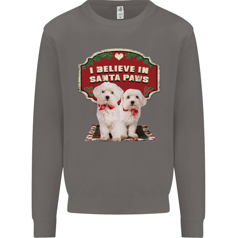 Christmas Maltese Funny Santa Paws Xmas Mens Sweatshirt Jumper Charcoal
