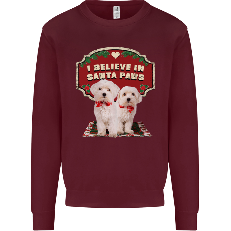 Christmas Maltese Funny Santa Paws Xmas Mens Sweatshirt Jumper Maroon