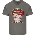 Christmas Maltese Funny Santa Paws Xmas Mens V-Neck Cotton T-Shirt Charcoal