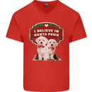 Christmas Maltese Funny Santa Paws Xmas Mens V-Neck Cotton T-Shirt Red