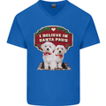 Christmas Maltese Funny Santa Paws Xmas Mens V-Neck Cotton T-Shirt Royal Blue
