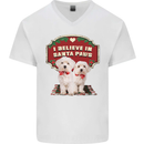 Christmas Maltese Funny Santa Paws Xmas Mens V-Neck Cotton T-Shirt White