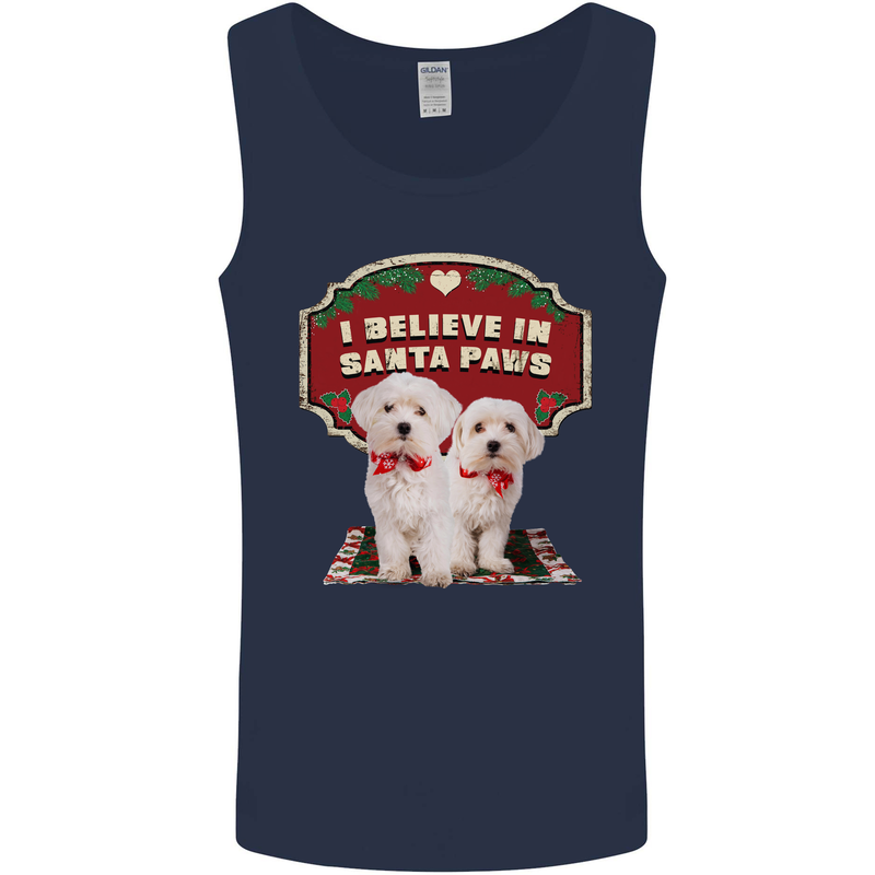 Christmas Maltese Funny Santa Paws Xmas Mens Vest Tank Top Navy Blue
