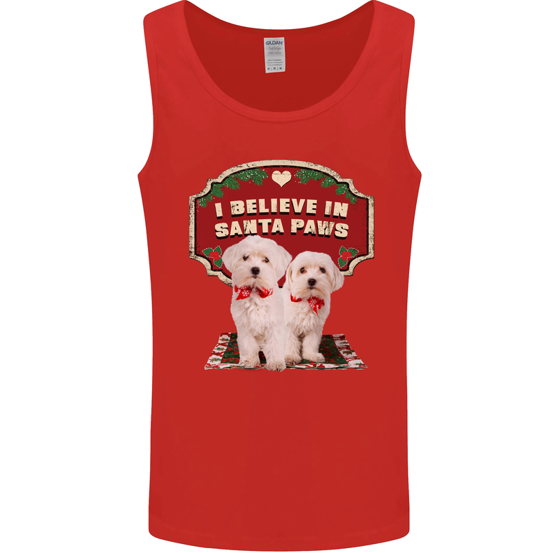 Christmas Maltese Funny Santa Paws Xmas Mens Vest Tank Top Red