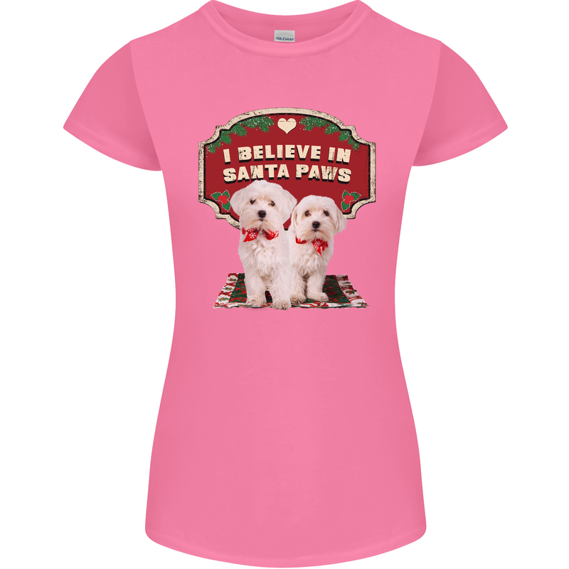 Christmas Maltese Funny Santa Paws Xmas Womens Petite Cut T-Shirt Azalea