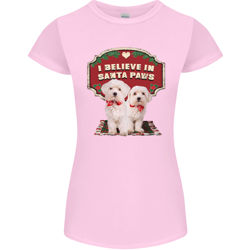 Christmas Maltese Funny Santa Paws Xmas Womens Petite Cut T-Shirt Light Pink