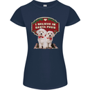 Christmas Maltese Funny Santa Paws Xmas Womens Petite Cut T-Shirt Navy Blue