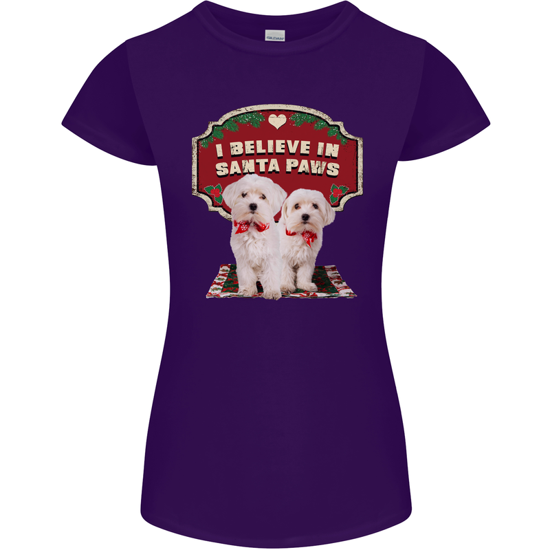 Christmas Maltese Funny Santa Paws Xmas Womens Petite Cut T-Shirt Purple