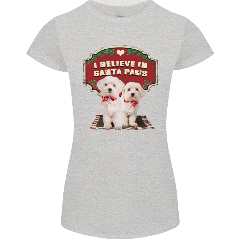 Christmas Maltese Funny Santa Paws Xmas Womens Petite Cut T-Shirt Sports Grey