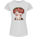 Christmas Maltese Funny Santa Paws Xmas Womens Petite Cut T-Shirt White