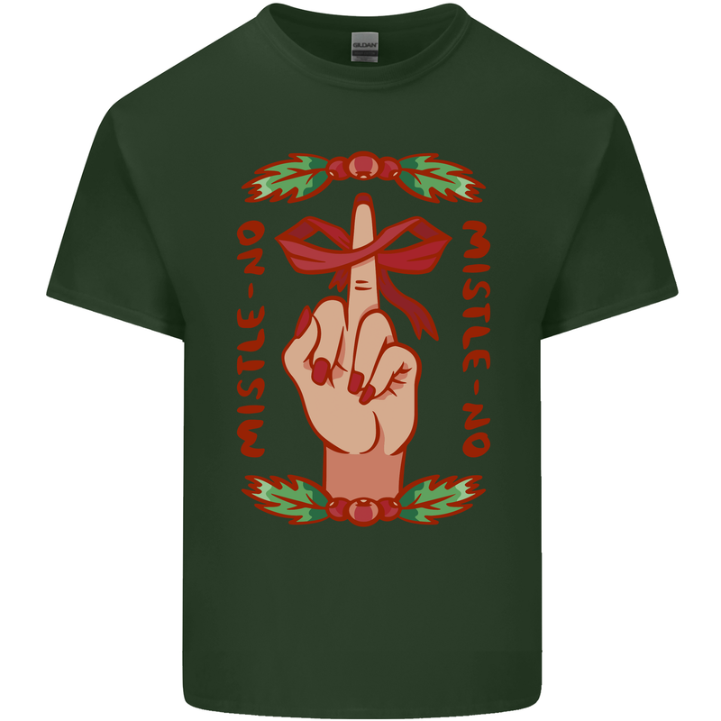 Christmas Mistle No Funny Bah Humbug Mens Cotton T-Shirt Tee Top Forest Green