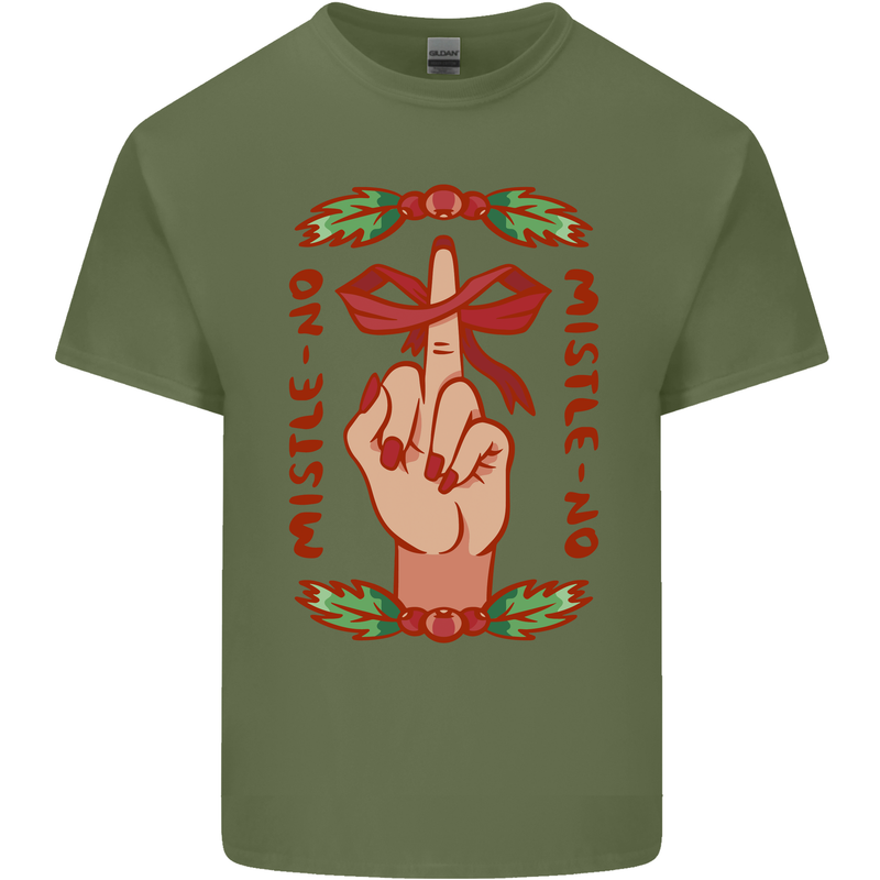 Christmas Mistle No Funny Bah Humbug Mens Cotton T-Shirt Tee Top Military Green