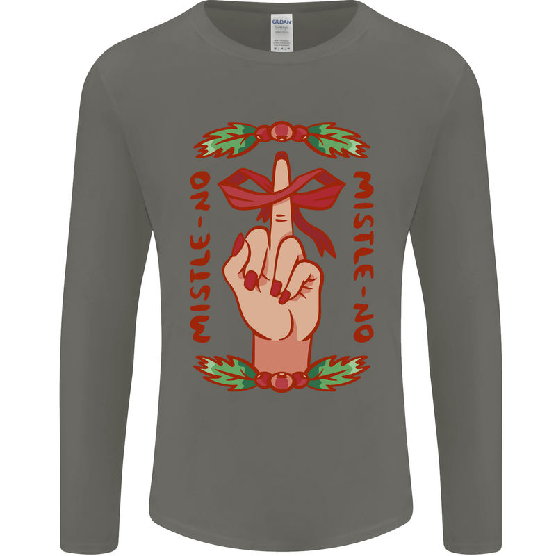 Christmas Mistle No Funny Bah Humbug Mens Long Sleeve T-Shirt Charcoal