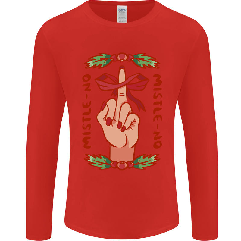 Christmas Mistle No Funny Bah Humbug Mens Long Sleeve T-Shirt Red