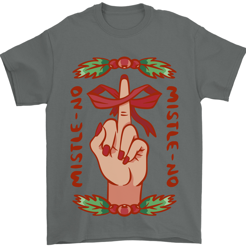 Christmas Mistle No Funny Bah Humbug Mens T-Shirt 100% Cotton Charcoal