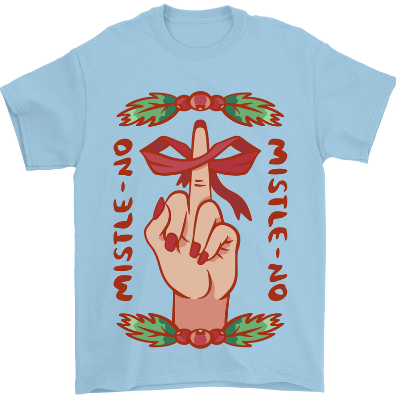 Christmas Mistle No Funny Bah Humbug Mens T-Shirt 100% Cotton Light Blue