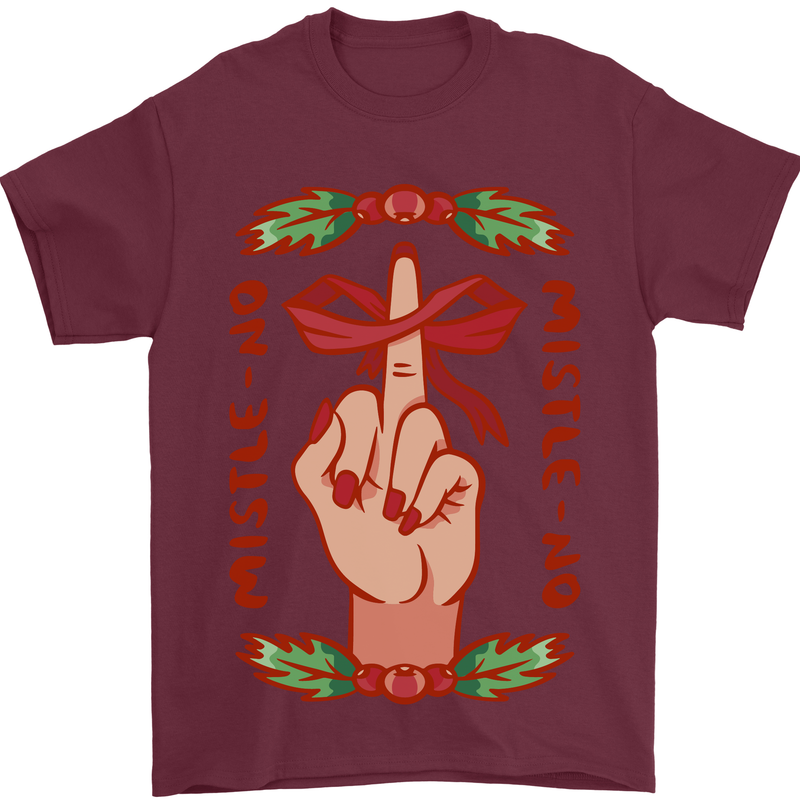 Christmas Mistle No Funny Bah Humbug Mens T-Shirt 100% Cotton Maroon