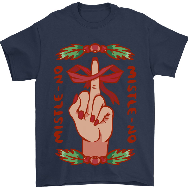 Christmas Mistle No Funny Bah Humbug Mens T-Shirt 100% Cotton Navy Blue