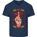 Christmas Mistle No Funny Bah Humbug Mens V-Neck Cotton T-Shirt Navy Blue