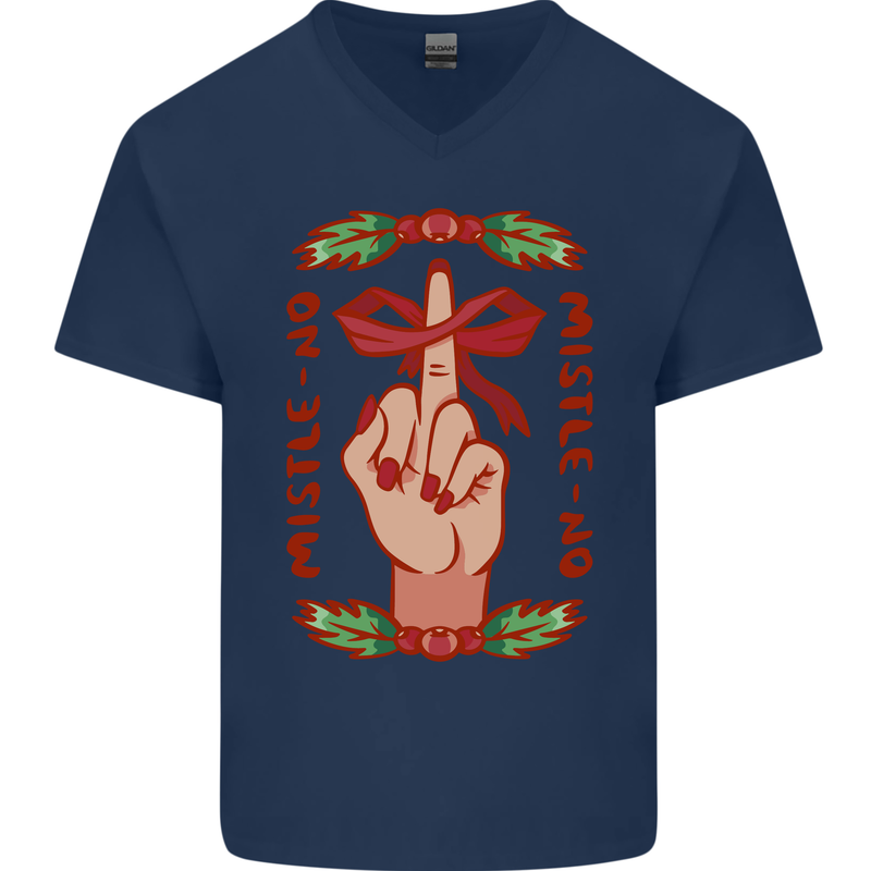 Christmas Mistle No Funny Bah Humbug Mens V-Neck Cotton T-Shirt Navy Blue