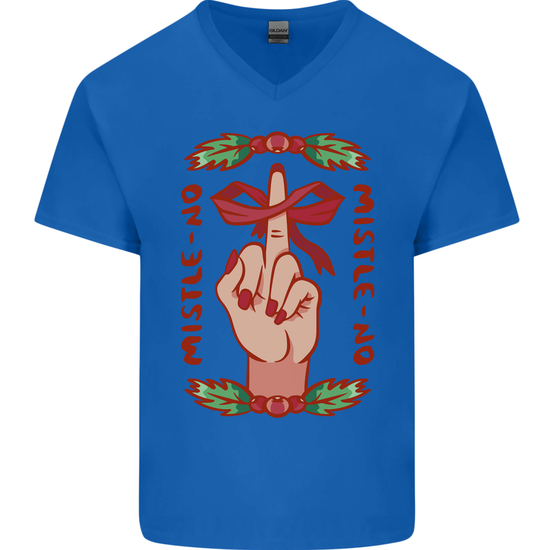 Christmas Mistle No Funny Bah Humbug Mens V-Neck Cotton T-Shirt Royal Blue