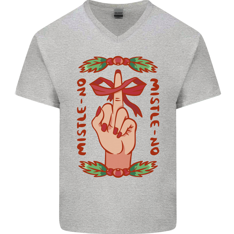 Christmas Mistle No Funny Bah Humbug Mens V-Neck Cotton T-Shirt Sports Grey