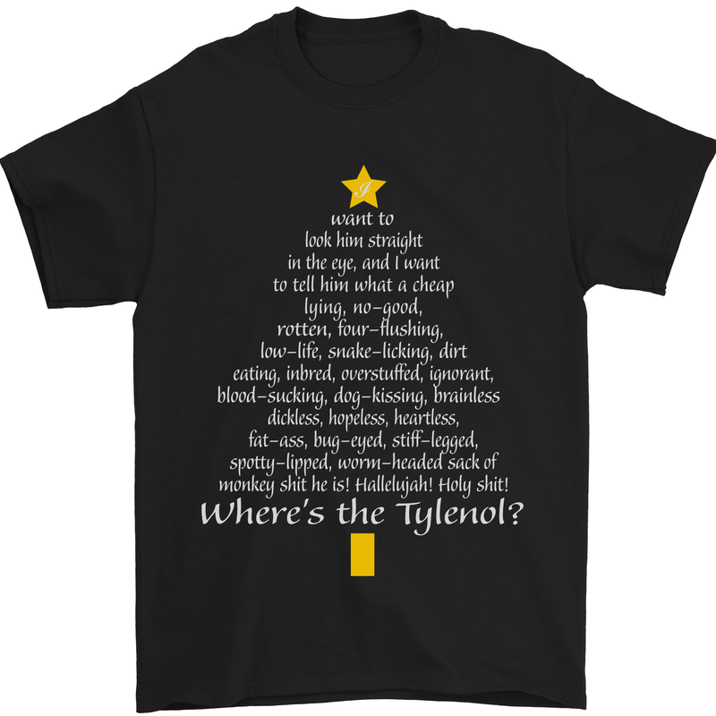 Christmas Movie Where's the Tyrenol? Mens T-Shirt Cotton Gildan Black