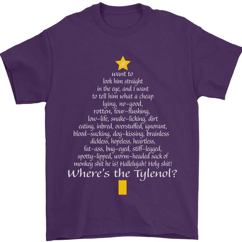 Christmas Movie Where's the Tyrenol? Mens T-Shirt Cotton Gildan Purple