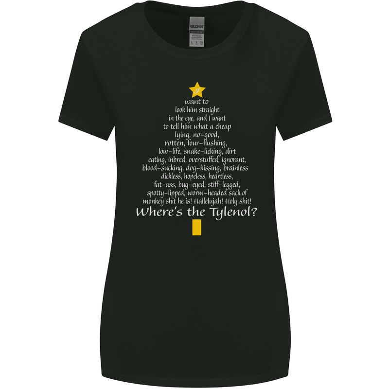 Christmas Movie Where's the Tyrenol? Womens Wider Cut T-Shirt Black