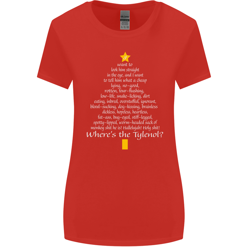 Christmas Movie Where's the Tyrenol? Womens Wider Cut T-Shirt Red