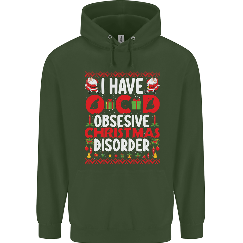 Christmas OCD Funny Xmas Childrens Kids Hoodie Forest Green