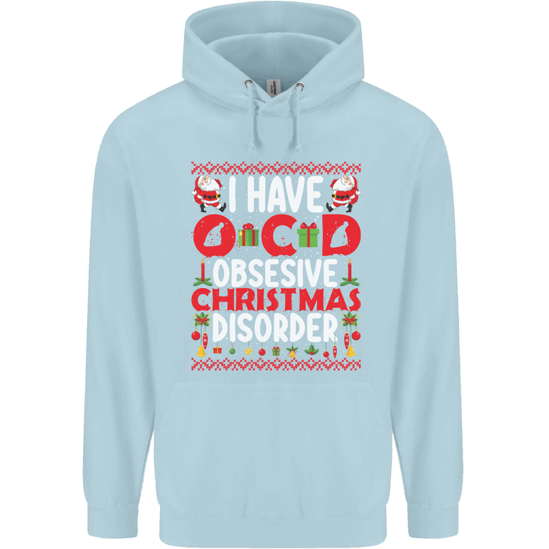 Christmas OCD Funny Xmas Childrens Kids Hoodie Light Blue