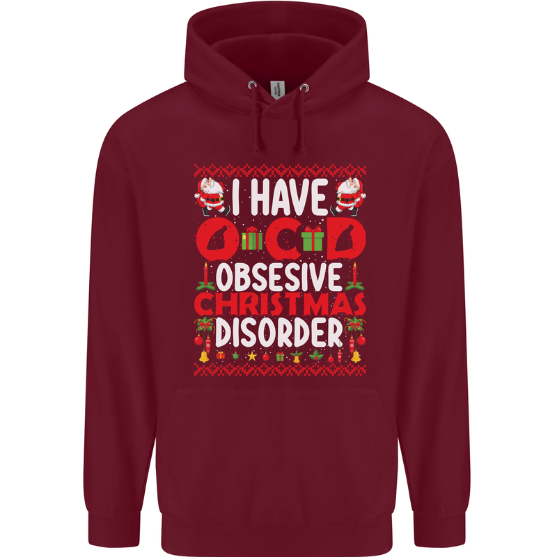 Christmas OCD Funny Xmas Childrens Kids Hoodie Maroon