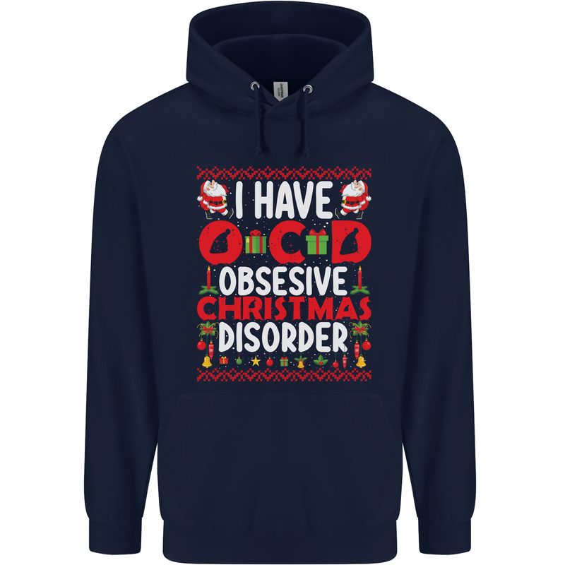 Christmas OCD Funny Xmas Childrens Kids Hoodie Navy Blue