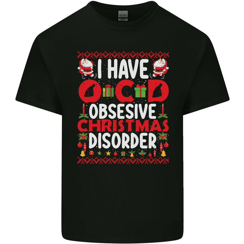 Christmas OCD Funny Xmas Mens Cotton T-Shirt Tee Top Black