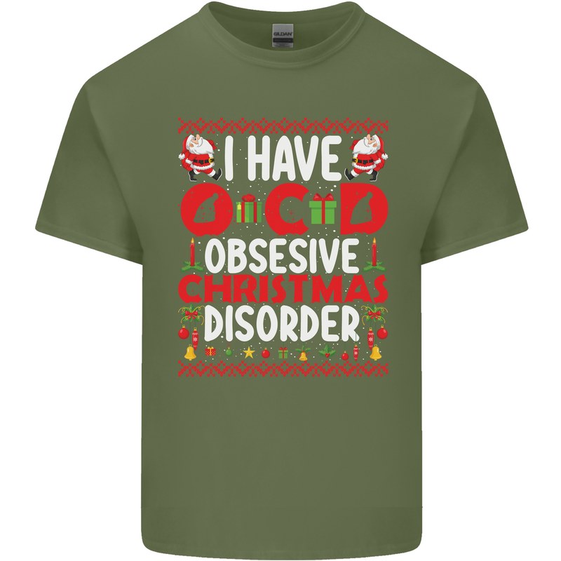Christmas OCD Funny Xmas Mens Cotton T-Shirt Tee Top Military Green
